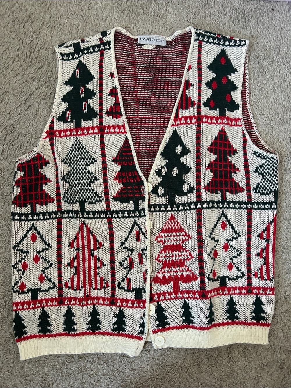 Cabin Creek Red, Cream & Green Holiday Knit Vest
